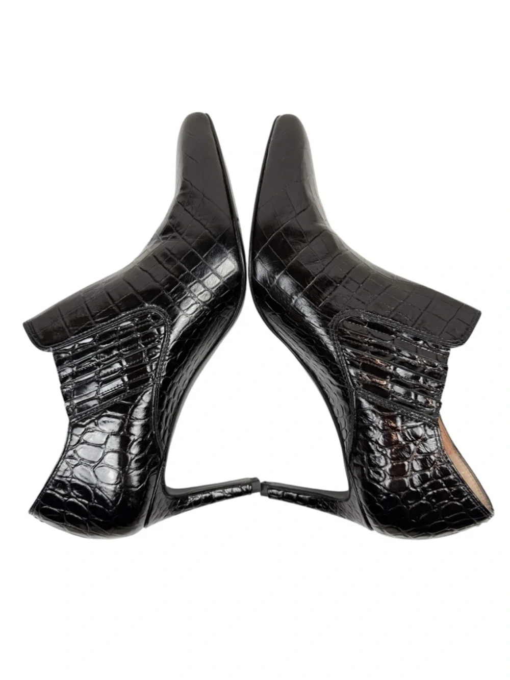 Inez Marisol 70 in Black Croco Emboss Leather Heeled Ankle Booties Size 10